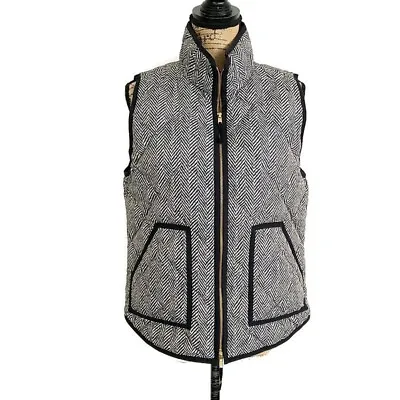 J Crew Womens Sz M Puffer Vest Gray Herringbone Full Zip Down Filled Jacket • $20.50