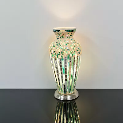 Green Art Deco Mosaic Glass Vase Lamp  Novelty Table Lamp Home Decor • £49.99