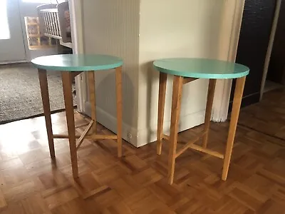 Pair Of Bedside Side Tables Foldable Solid Wood Turquoise Colour Ta-bl Brand • £45