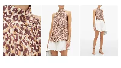 Zimmermann - High-Neck Leopard-Print Silk Blouse – Size 0 • $99