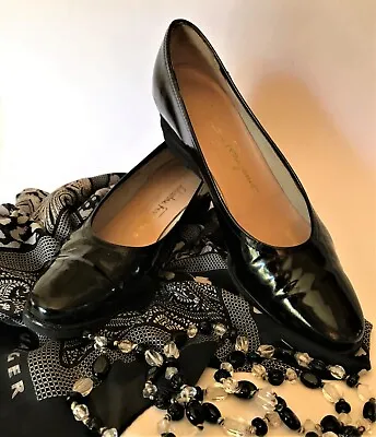 SALVATORE FERRAGAMO  Leccera  Black Patent Leather Wedges Size 9.5AA *41.5AA • $40