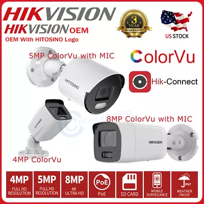 Hikvision 4MP 5MP 8MP ColorVu Built In Mic PoE Mini Bullet PoE IP Camera 2.8mm • $47.49