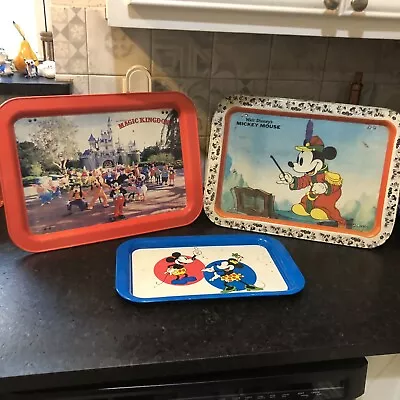 Vtg Lot Of 3  Assorted WALT DISNEY Mickey Mouse & Friends TV METAL TRAYS • $50