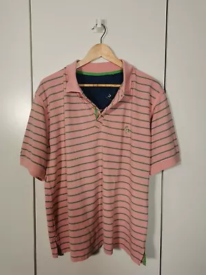 Le Coq Sportif Polo Shirt Pink Stripe Embroidered Size Medium • £18