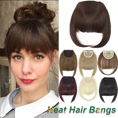 Natural Fringe Neat Bangs Clip In Hair Extensions One Piece Real Thick As Human • $10.30