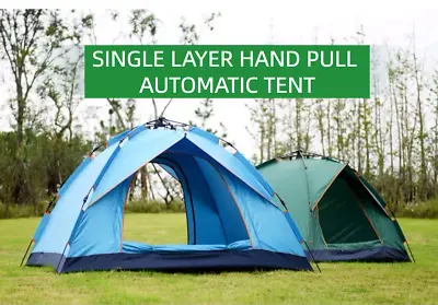 $83.84 • Buy Au New Family Camping Tent 3-4 Person Hiking Beach Tents Canvas Ripstop Blue