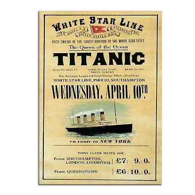£9.99 • Buy Titanic Poster Original 1912 White Line Star Broadside Repro Wall Art Print 