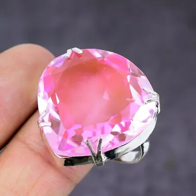 Natural Pink Kunzite Gemstone Handmade 925 Sterling Silver Gift Ring Size 8 F331 • $10.99