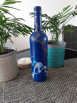 £7.20 • Buy Hand Painted Tall Glass Bottle Home Table Centerpiece Flower Vase Blue Original