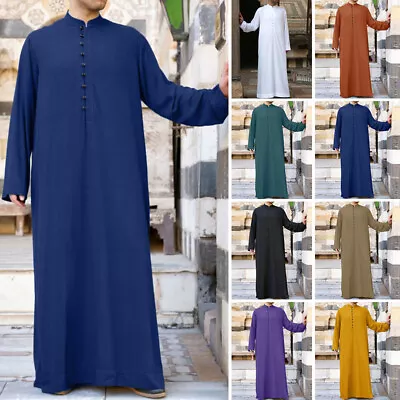 Men's Islamic Ramadan Jubba Kaftan Dishdash Arab Robe Thobe T Shirt Dress Tunic • £13.71