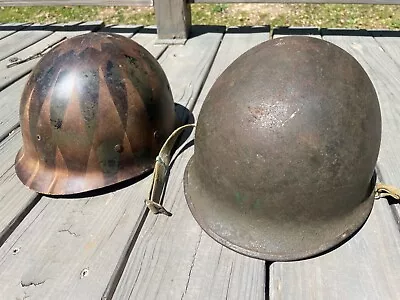 Original WW2 Front Seam M1 Combat Helmet W CAPAC Liner-Khaki Hooked Chinstrap • $42