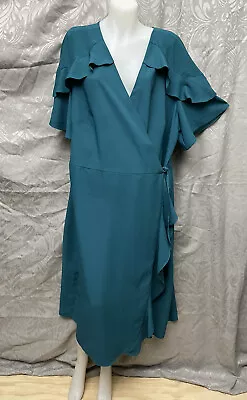 $25 • Buy Asos Green Short Sleeve Wrap Long Dress Ladies Size 22