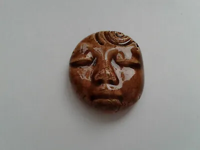 Handmade Glazed Porcelain Face/Head Cabochon. Brown 28mm Art Doll/Beading/Brooch • £8.85