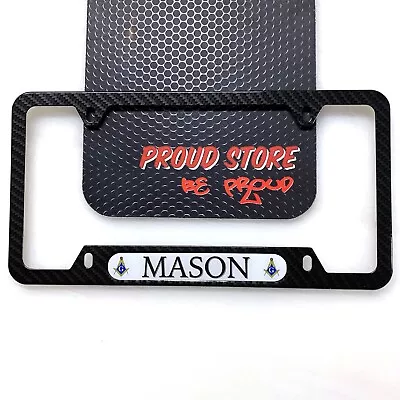MASON Flag Domed CARBON License Plate Frame -US Size- Masonic Square And Compass • $19.49