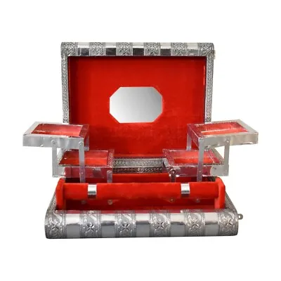 £19.99 • Buy Indian Silver Embossed Jewellery Box/Storage With Rose Red Interior Velvet