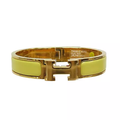 HERMES Clic H Narrow Bracelet Yellow Enamel Gold Plated Hardware • $594.36