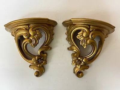 Vintage 1970s Syroco Wall Shelf Set Of 2 Antique Gold Hollywood Regency USA 3507 • $14.50