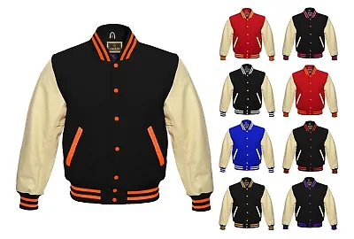 Varsity Letterman Baseball School Team Class Jacket Wool & Real Leather Sleeves • $119.99