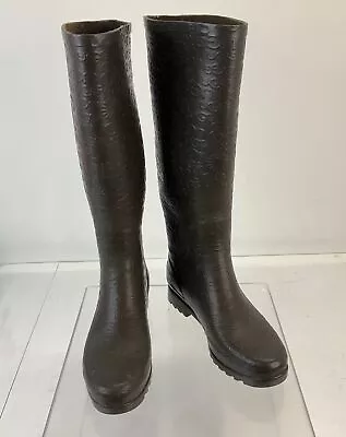 UGG Australia Dark Brown Embossed Rubber Tall Rain Boots Size 8 • $28