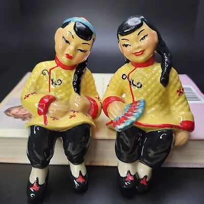 Set Of 2 ~ Ceramic Arts Studio  ASIAN GIRLS  Shelf Sitters ~ Madison Wisconsin  • $24