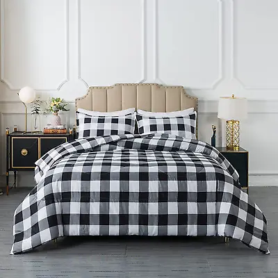 Buffalo Plaid Comforter Set Queen Black White Buffalo Check Plaid Comf • $47.99