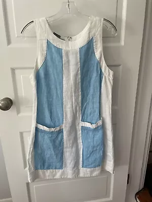 Island Company Blue/White ColorBlock Linen Tank Dress Size Large • $45