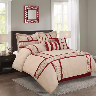 HIG 7 Piece MARMA Ruffle & Patchwork Comforter Sets Grey Taupe Queen King • $78.99