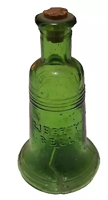 Vintage Green LIBERTY BELL Small Bottle W/ Cork  Embossed TAIWAN • $6.30