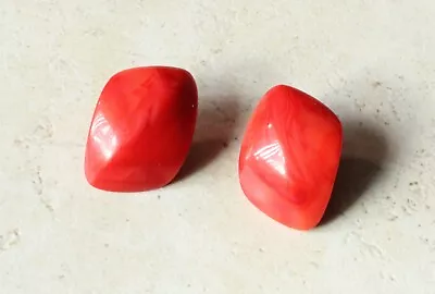 Red Plastic Diamond Shaped Domed Pierced Post Earrings Vintage • $5.99