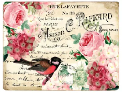 Vintage Image Pink Roses Birds Postcards Labels Furniture Transfers Decal BIR841 • $12.99