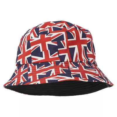 Union Jack Bucket Hat UK Flag Sun Cap Patriotic Costume Accessory • £10.45