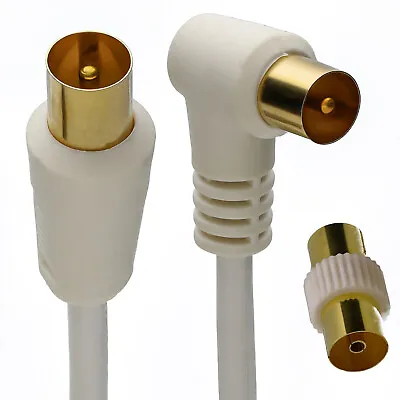 £3.53 • Buy 5m RF Right Angle TV Aerial Freeview Plug Video Cable & Coupler [006057]