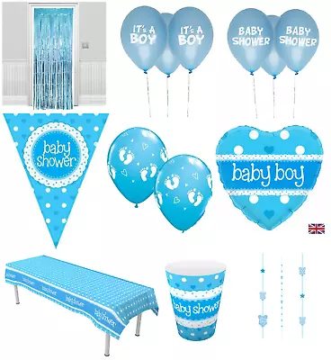 Baby Shower Party Decoration Boy Balloons Blue Cups Plates Tableware Supplies • £3.99