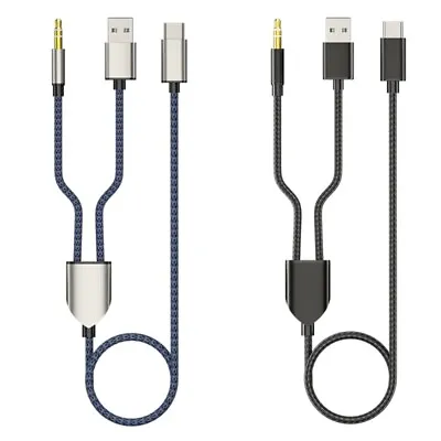 2-in-1 Type-C Car Cable 1 Split 2 Type C To USB A 3.5mm AUX Cord Line • £10.80