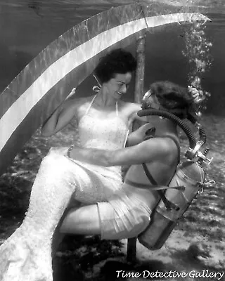 Diver And Mermaid Underwater Rainbow Springs Florida 1956 -Vintage Photo Print • $7.50