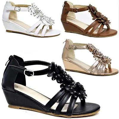 Womens Ladies Wedge Summer Beach Fashion Strappy Comfort Sandals Shoes Sizes  • £9.95