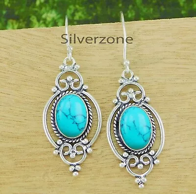 $10 • Buy Turquoise Gemstone 925 Sterling Silver Handmade Dangle Drop Earrings 2''