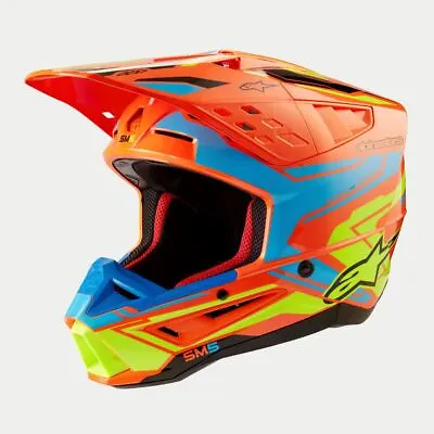 Alpinestars 2024 Supertech SM5 Orange Fluo Cyan Yellow Motocross Helmet MX Quad • £199.99