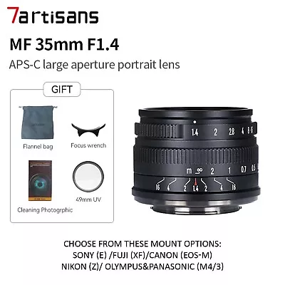 7artisans 35mm F1.4 Mark II APS-C Prime Lens For Sony E/XF/EOS-M M50/M43/Nikon Z • £59.94