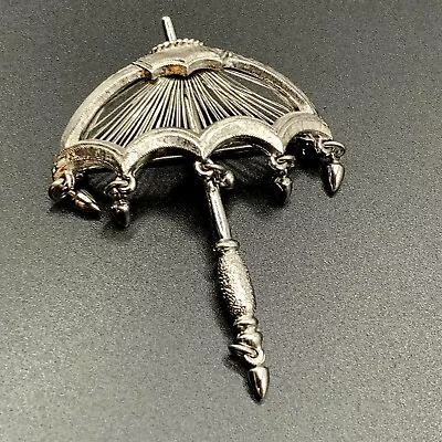 Vtg Monet Umbrella Brooch Rain Drop Dangles Pin Rare Silver Tone • $16.96