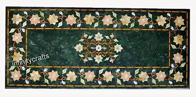 Green Marble Dining Table Top Floral Pattern Inlay Work Meeting Table For Hotel • $1456.05