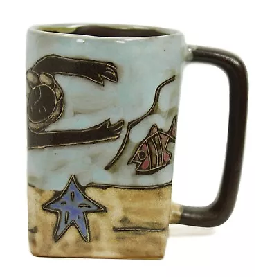 Mara Mexico Handcrafted Blue Brown Mermaid Fish Marine Coffee Cup Mug • $19.95