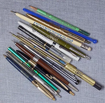 Lot Of 10+ Vintage ADVERTISING Pens - Ball Point Pencils Swizzle Refills • $12