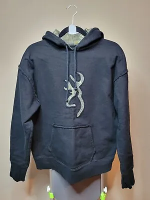 Browning Hoodie Men's L Buckmark Logo Black MOSSY OAK Hooded Sweatshirt • $16.15