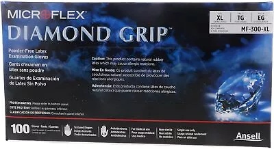 Microflex MF300XL Powder Free Diamond Grip Latex Gloves XL (100 Gloves Per Box) • $55.99