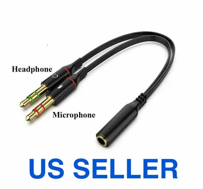 3.5mm Audio Mic Y Splitter Cable Cord Headphone Adapter Female To 2 Male Gold US • $2.29