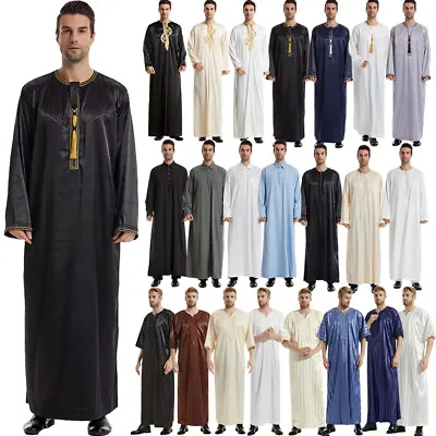 Men Saudi Arab Jubba Thobe Thoub Robe Dishdasha Kaftan Dress Muslim Abaya Islam • $29.09