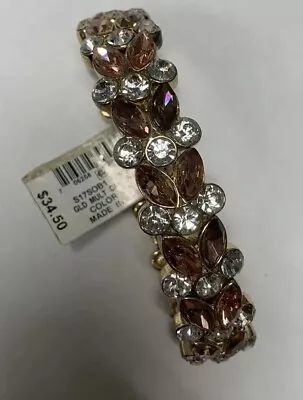 Macys Sparkly Stretch Bracelet Rhinestone Gold Tone Peach Navette Clear MSRP $34 • $14