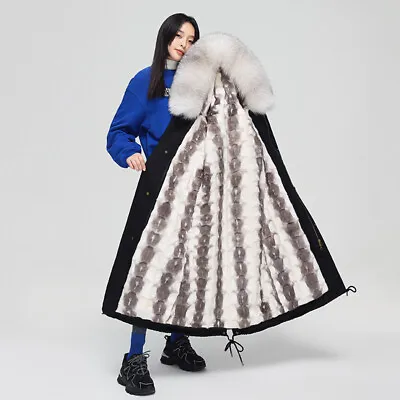 Women' Mid-length Mink Fur Liner Removable Fur Collar Hooded Parka Coat Outwear • $366.58