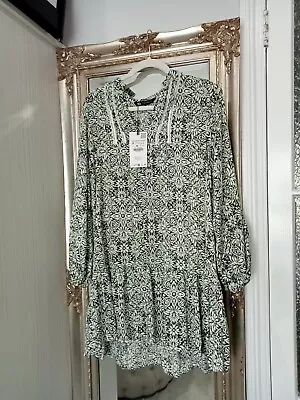 Zara Size M Green | Black | White Floral Dress BNWT • $10